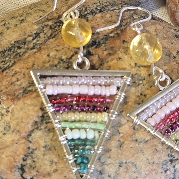 Vibrant Multicolor Beaded Triangle Earrings - Picture 6 of 6